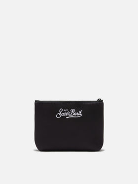 Aline black scuba pouch with Negroni recipe print