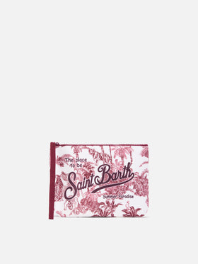 Pochette Aline in scuba con stampa Toile de Jouy bordeaux