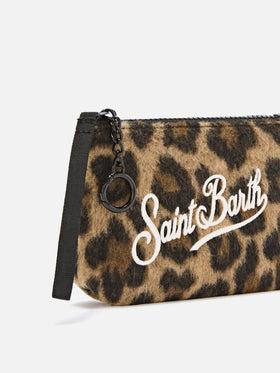 Mini Aline de fieltro pouch con estampado de leopardo 