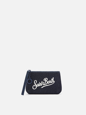 Blue Mini Aline en denim pouch avec broderie logo 