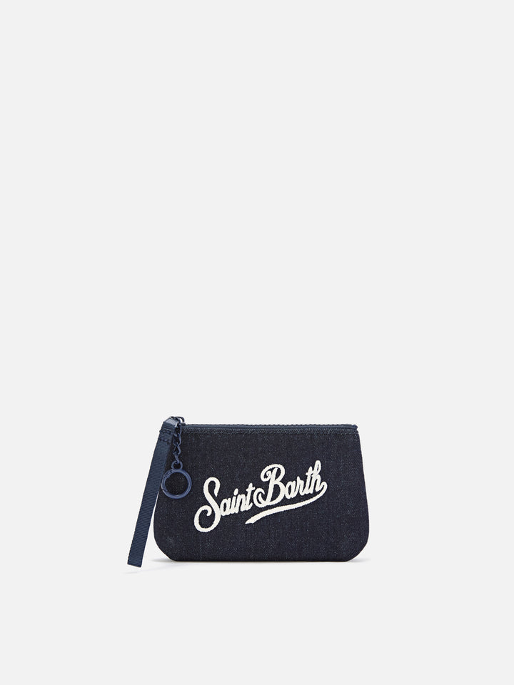 Blue Mini Aline en denim pouch avec broderie logo 