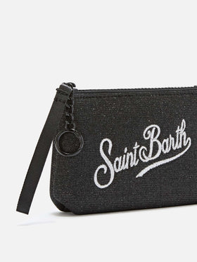 Bikini mini negro Aline de lurex pouch con bordado del logo 