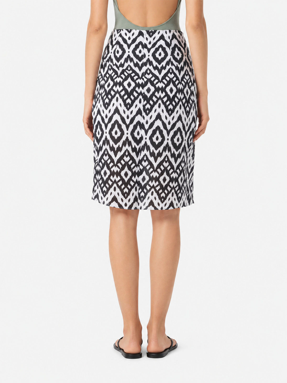 Amanda black and white ikat midi skirt