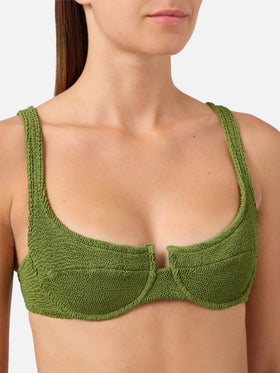Amira Balconette-Bikinioberteil aus Crinkle-Stoff in Militärgrün 