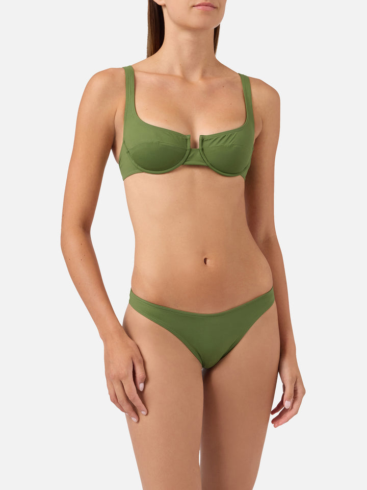 Bikini balconette Amira Naomi verde militar de color liso 