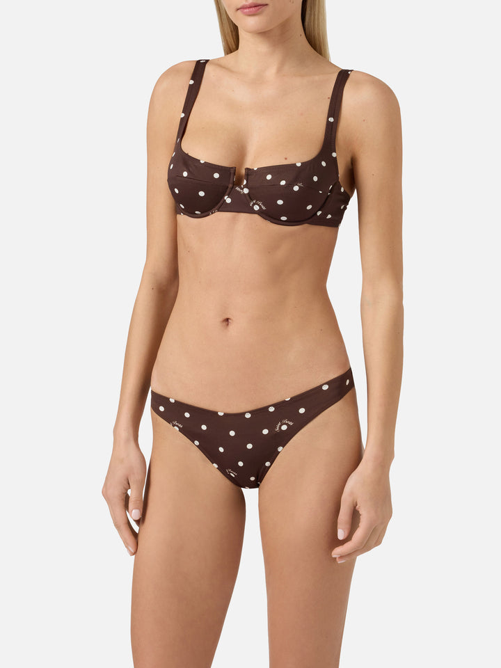Bikini Amira Naomi con stampa pois marrone e bianco