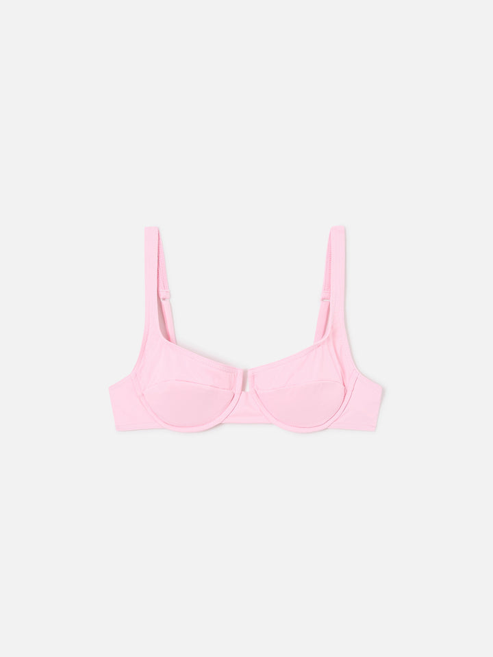 Top de bikini balconette Amira en rosa pastel liso 