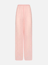 Amalia pink wide-leg georgette trousers with rhinestone embellishment