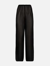 Amalia black wide-leg georgette trousers with rhinestone embellishment