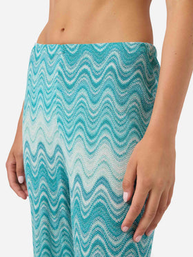 Pantalones largos Amalia raschel degradé verde agua 