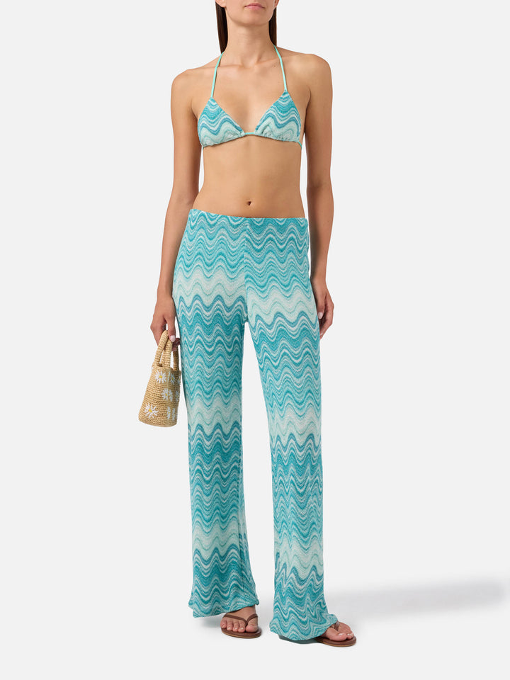 Pantalone lungo Amalia in raschel degradé verde acqua