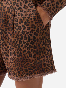 Leopard-print Amani linen shorts