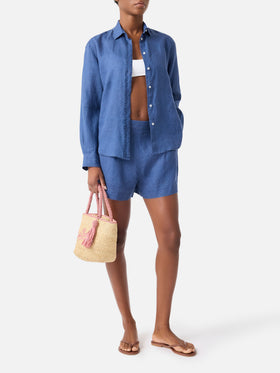 Meredith linen shirt with polks dots and Saint Barth embroidery