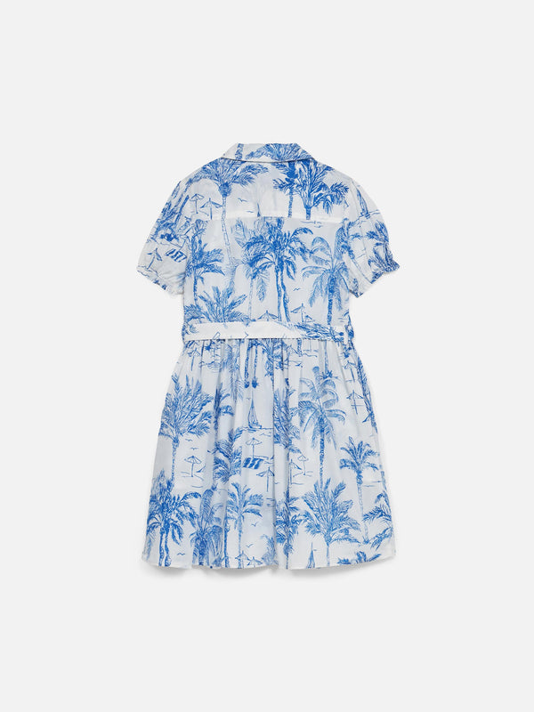 Girl cotton dress Anastasie Jr with toile de jouy print