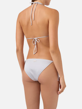 Annabelle Virgo silver glossy finish bikini with rhinestone details
