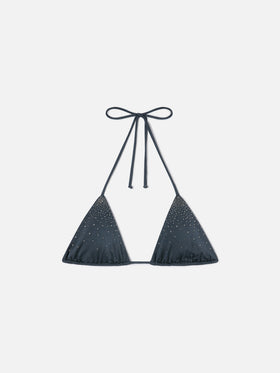 Haut de bikini triangle Annabelle gris avec détails en strass appliqués 