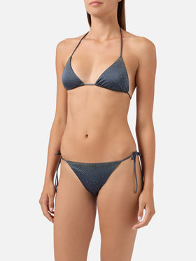 Bikini Annabelle Marielle en gris oscuro con acabado brillante y detalles de strass 
