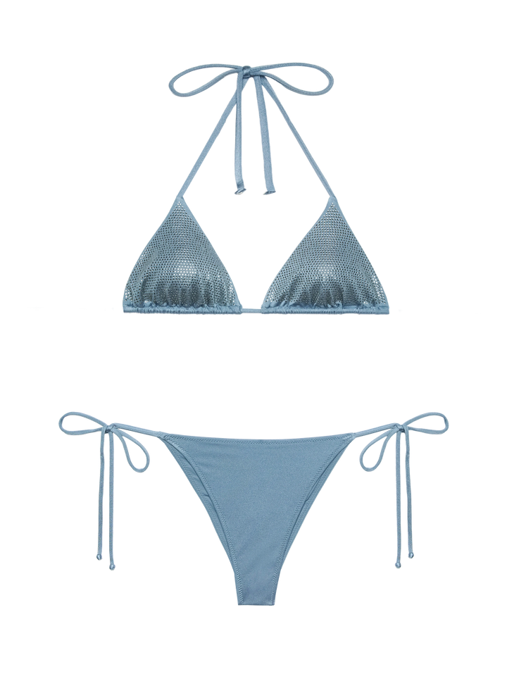 Marielle avio blue classic swim briefs with rhinestone embellishment - Annabelle riangle top swimsuit with rhinestones - MC2 Saint Barth