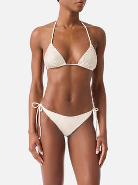 Annabelle Virgo beigefarbener Triangel-Bikini mit Strasssteinen 