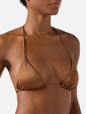 Annabelle Triangel-Bikinioberteil in Braun mit aufgesetzten Strassdetails 