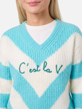 Pull court Annecy Soft avec motif losanges et col en V 