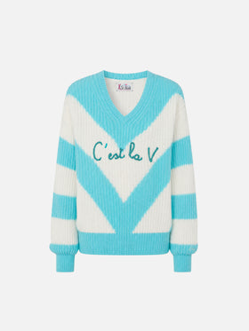 Pull court Annecy Soft avec motif losanges et col en V 