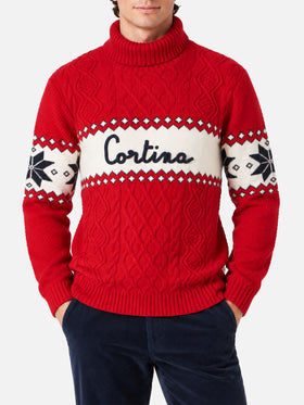 Red Anton half turtleneck sweater with Cortina lettering