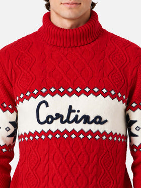 Red Anton half turtleneck sweater with Cortina lettering