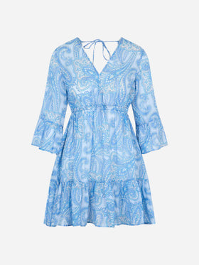 Woman linen paisly short dress April - MC2 Saint Barth