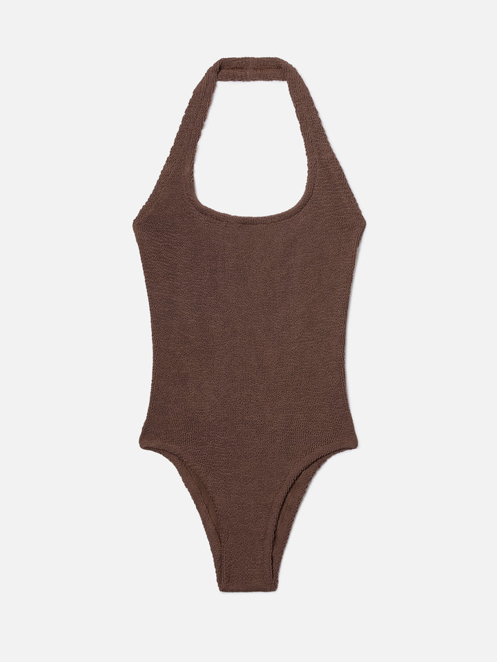 Aria one-piece swimsuit in brown crinkle fabric