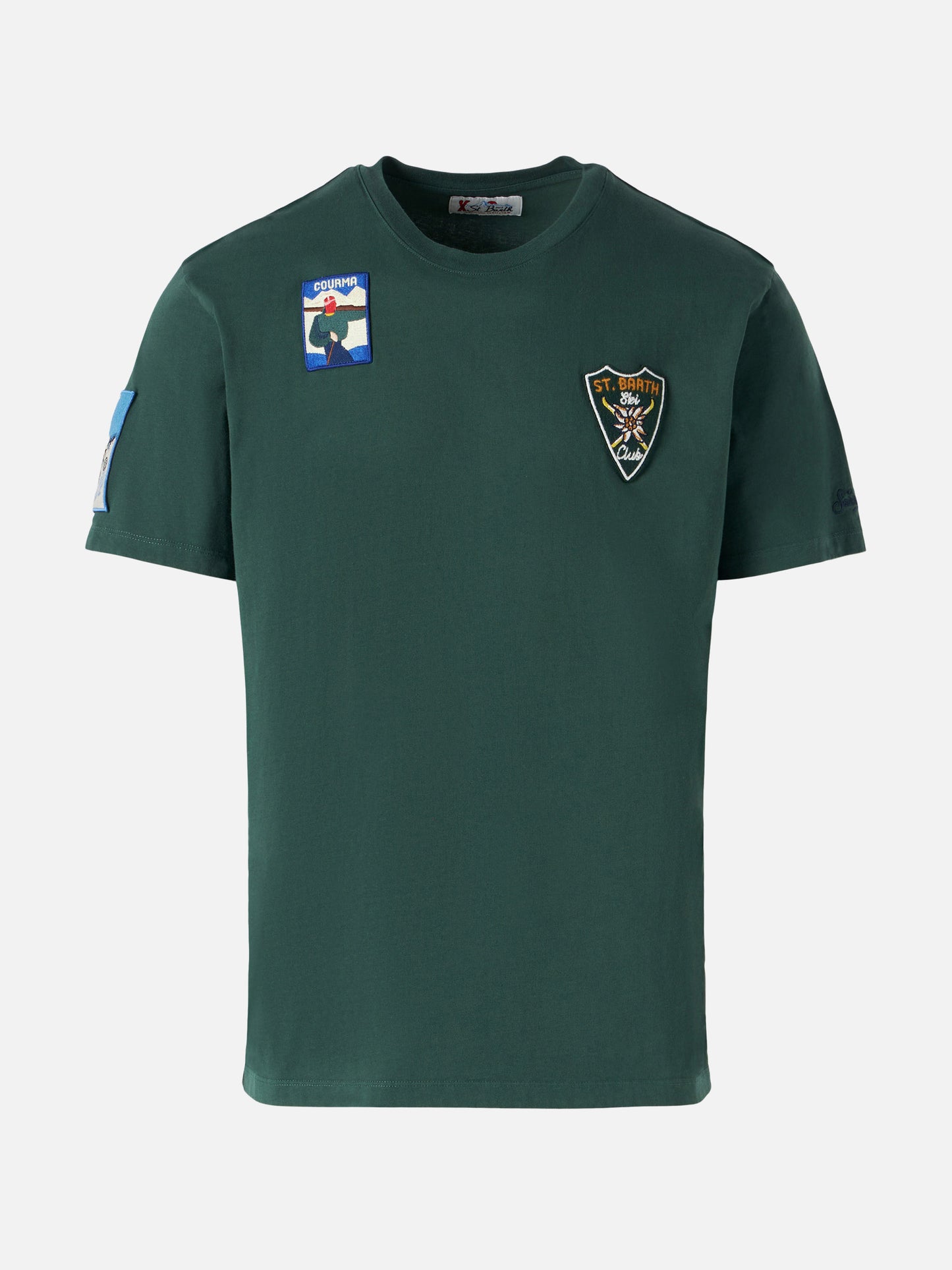 Herren waldgrünes T-Shirt mit Aufnähern