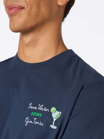 Schweres Baumwoll-T-Shirt für Herren von Arnott mit „Save Water Drink Gin Tonic“-Stickerei