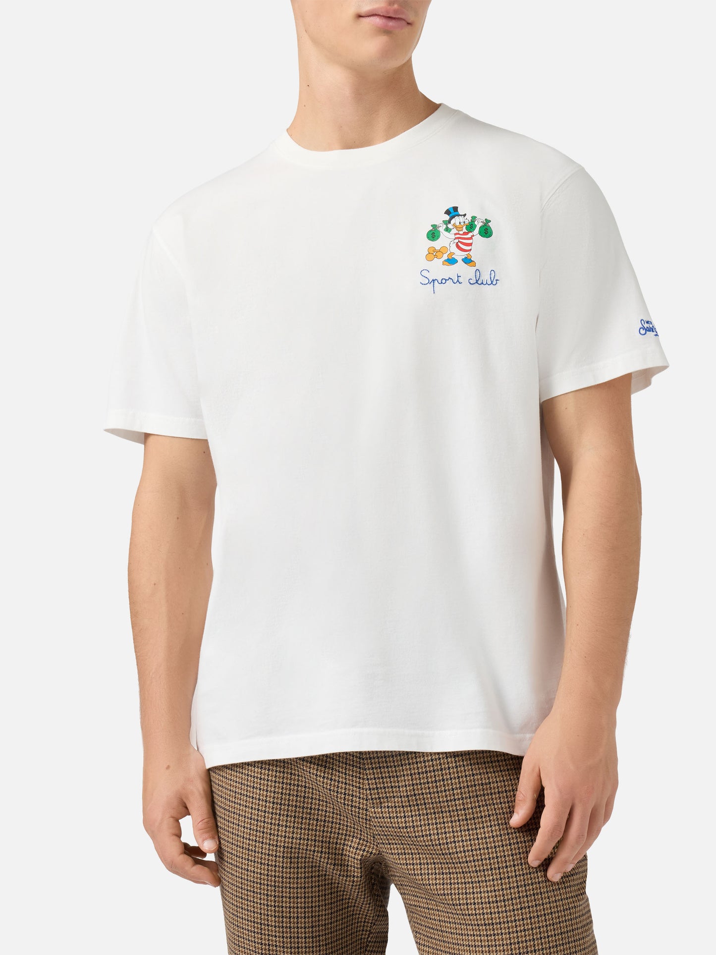 T-shirt Arnott in cotone bianco con ricamo zio Paperone Sport Club | DISNEY SPECIAL EDITION