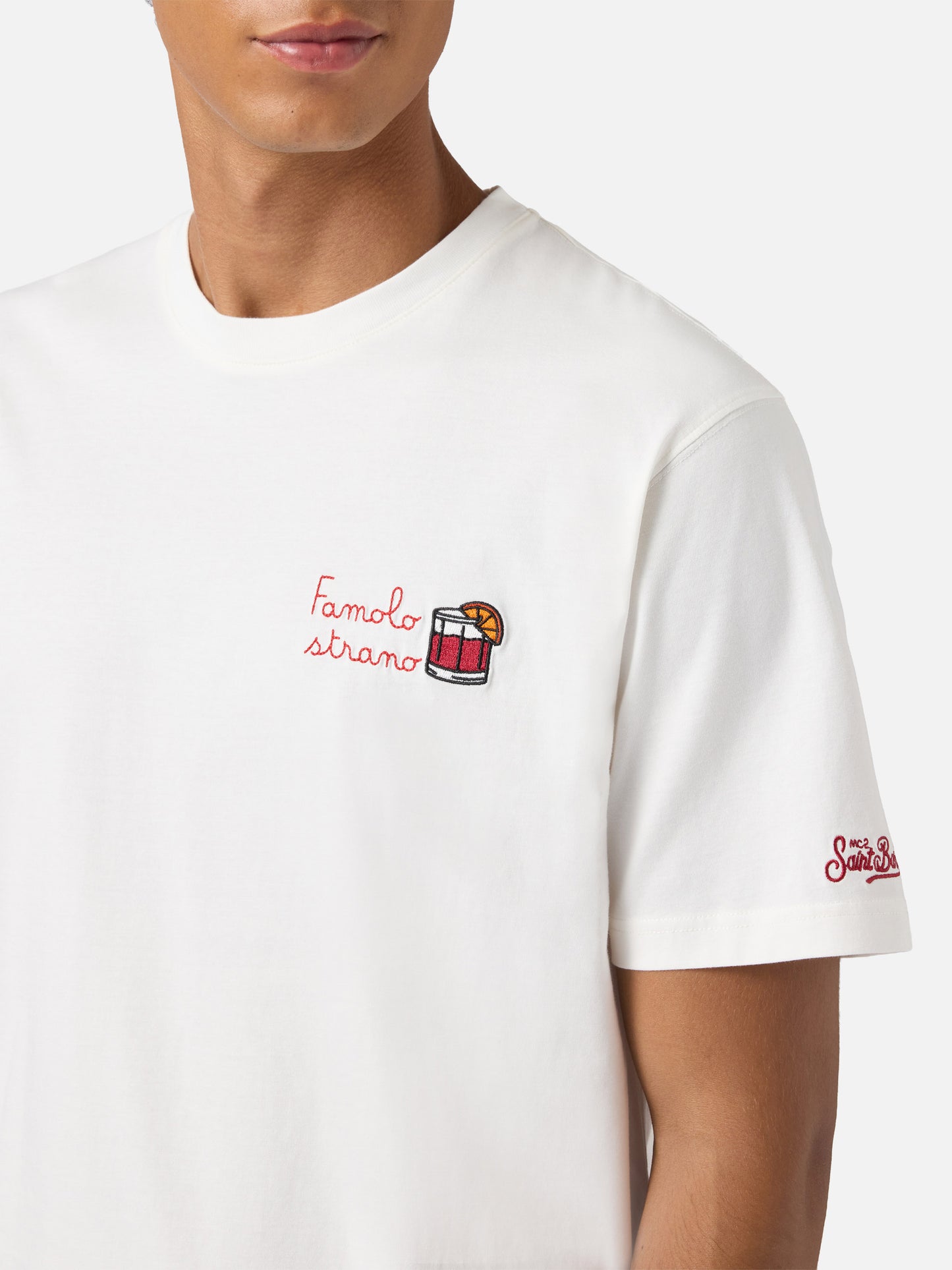 T-shirt Arnott in cotone bianco con ricamo Famolo Strano