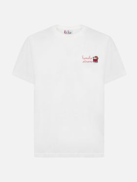 T-shirt Arnott in cotone bianco con ricamo Famolo Strano