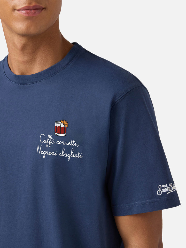 Arnott cotton T-shirt in blue with Caffè Corretti Negroni Sbagliati embroidery