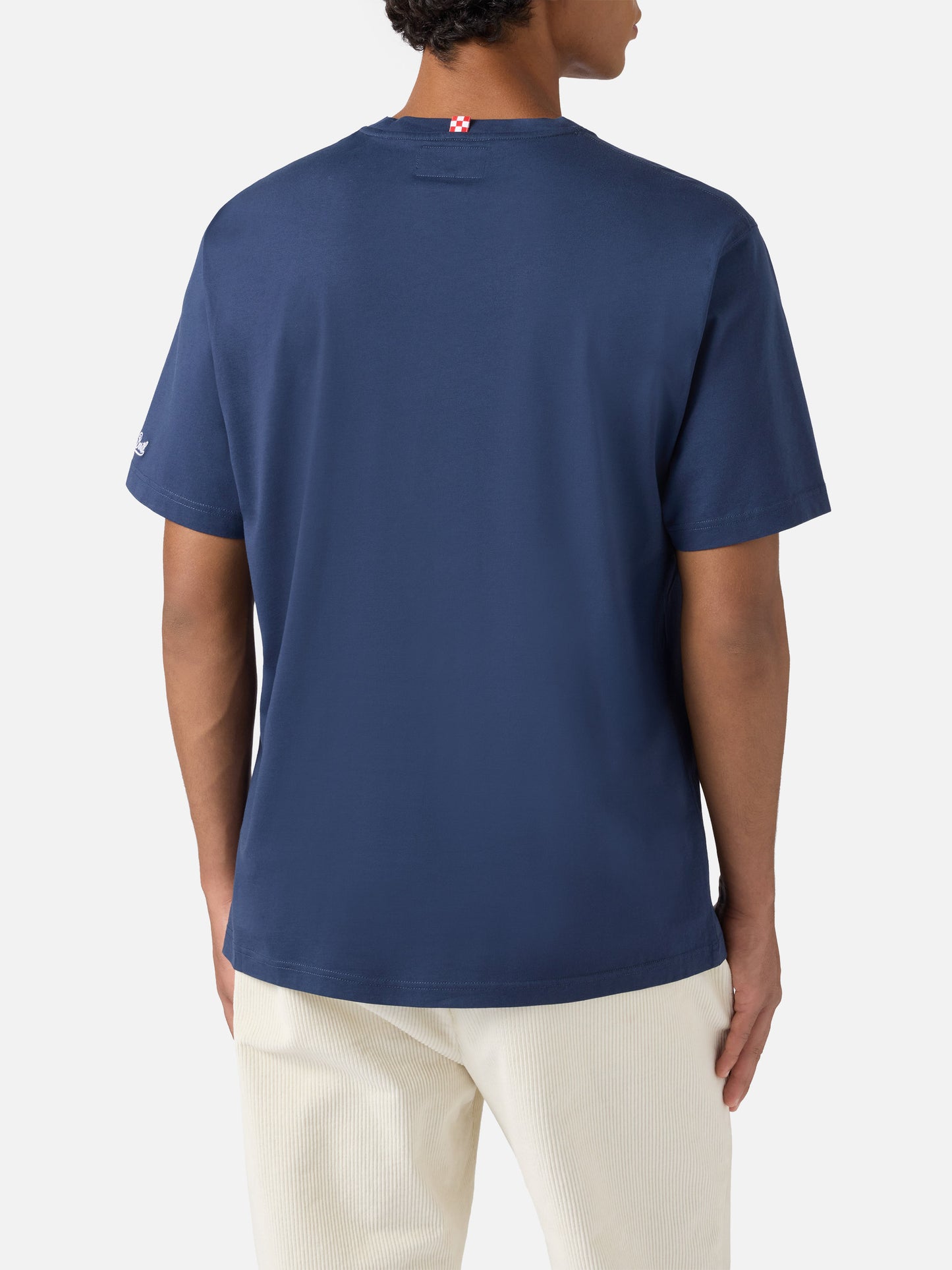 T-shirt Arnott en coton bleu avec broderie Sotto il Piumone sono un Leone 
