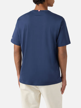 T-shirt Arnott en coton bleu avec broderie Sotto il Piumone sono un Leone 