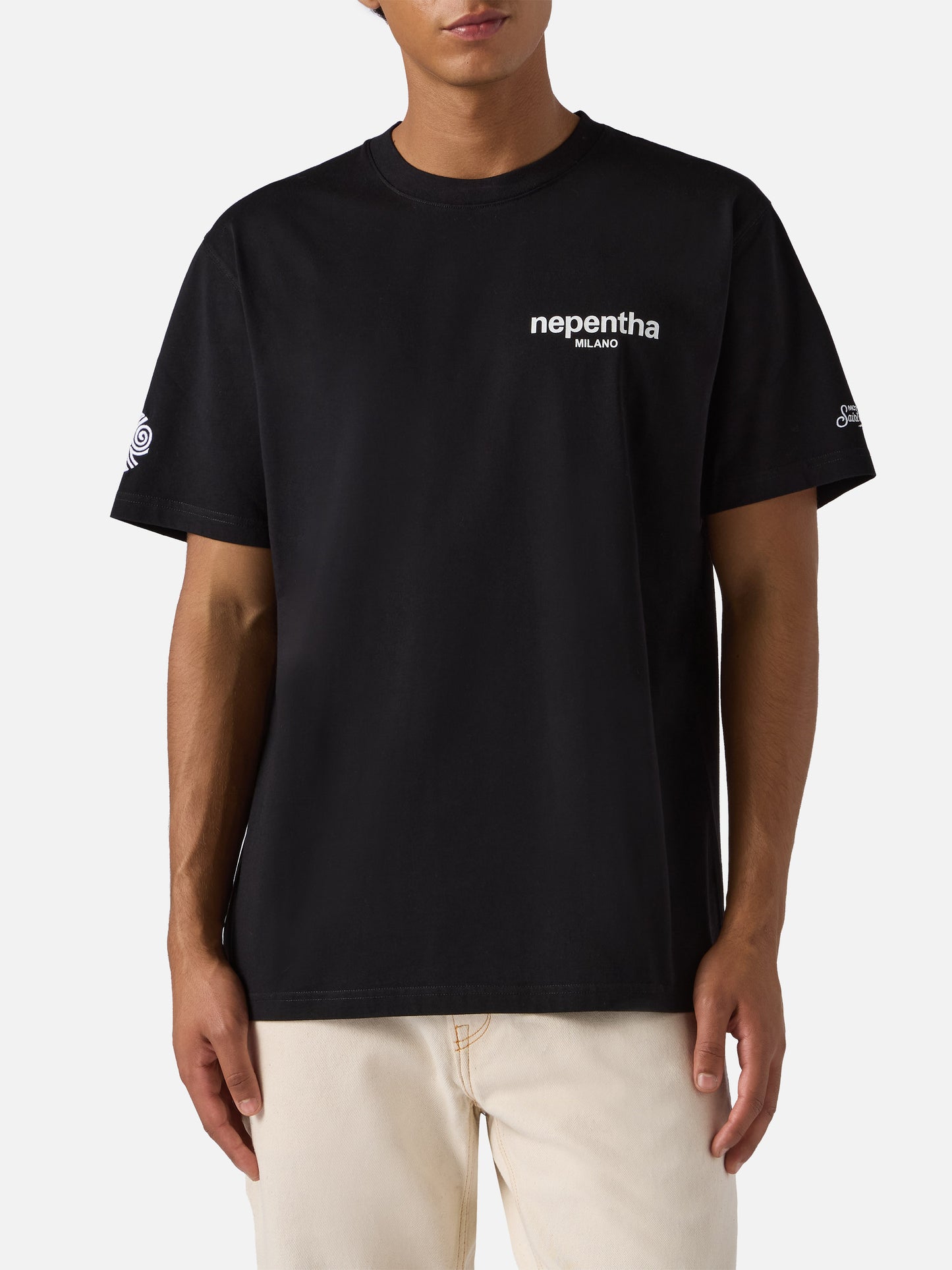 Schwarzes Arnott-Baumwoll-T-Shirt mit Nephenta-Print | NEPENTHA SPECIAL EDITION