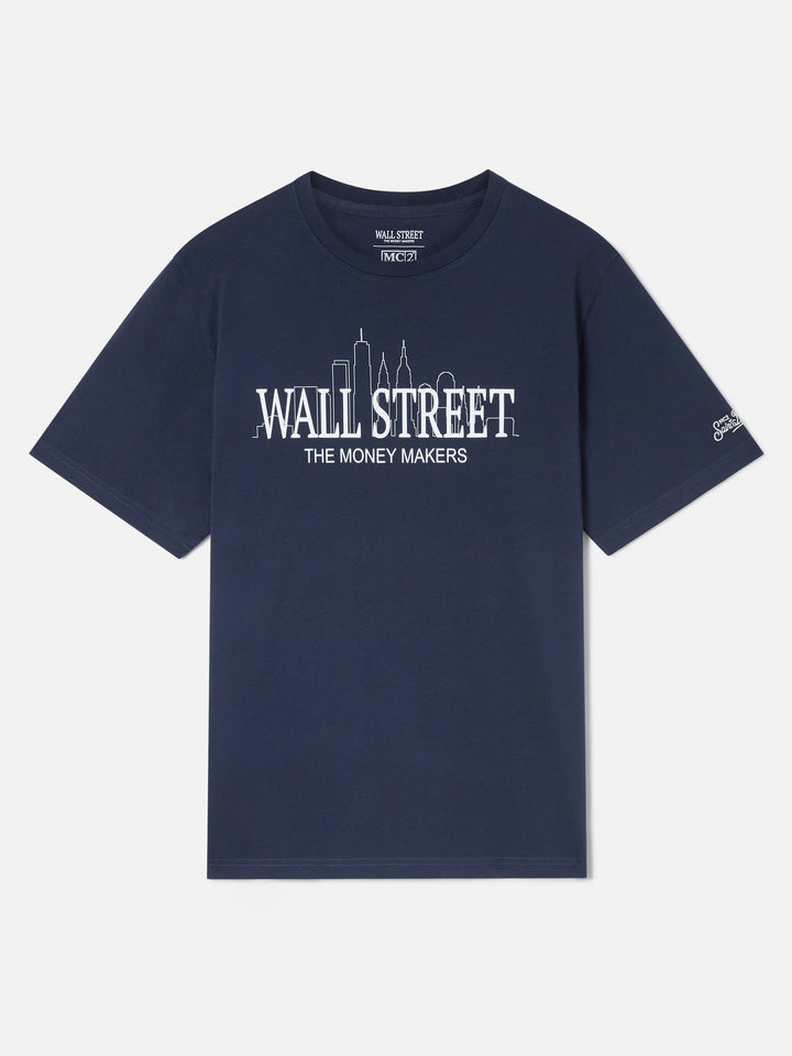 Camiseta de algodón blue Arnott en azul marino con estampado Wall Street | Special edition 