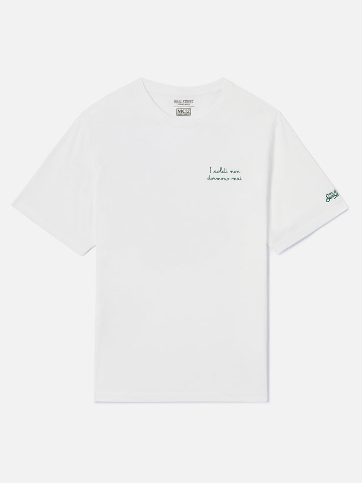 T-shirt Arnott off white in cotone con ricamo I Soldi Non Dormono Mai | Special edition