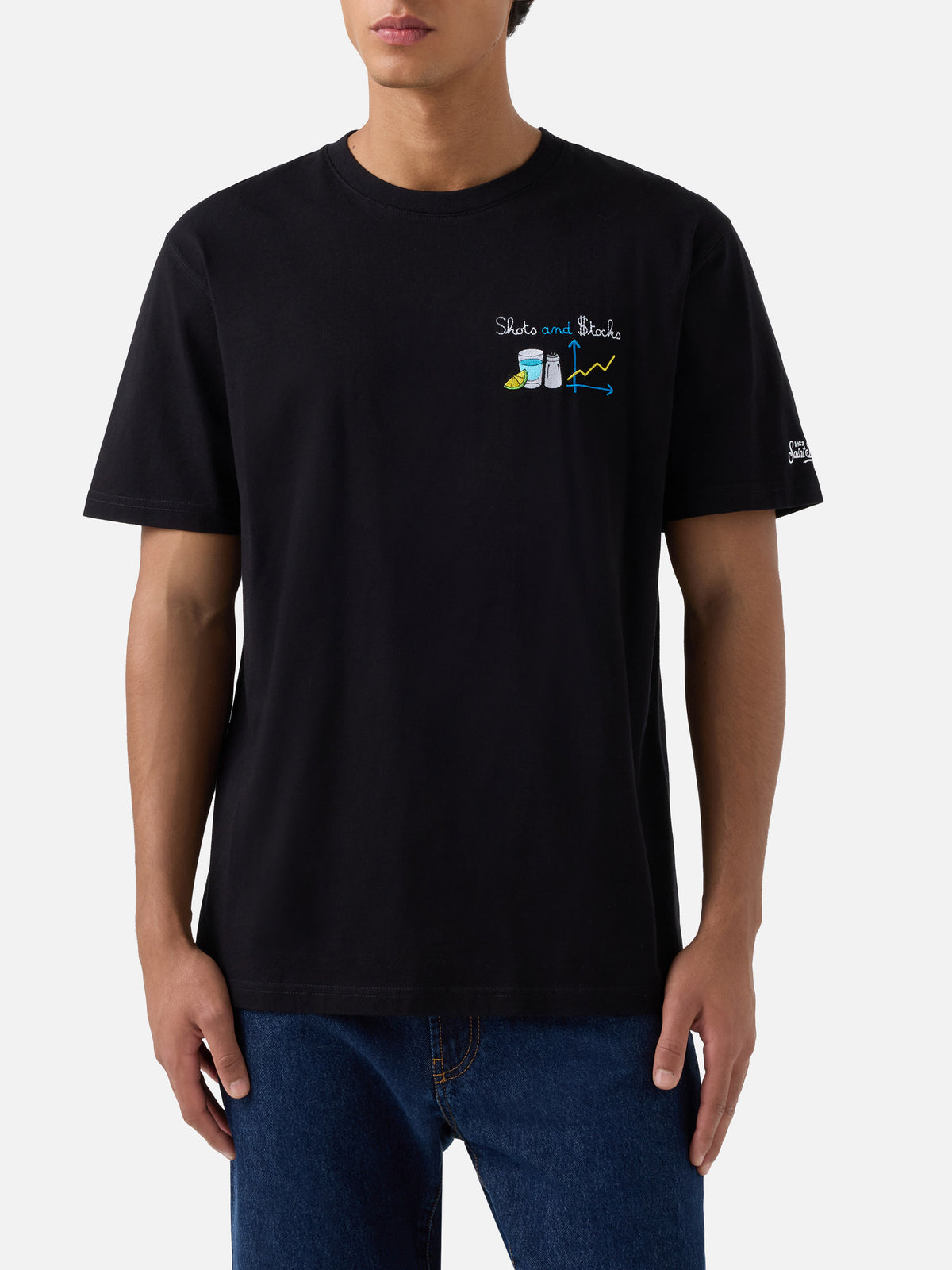 Arnott T-Shirt in Schwarz mit Shots and $tocks-Stickerei 