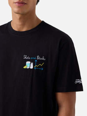 Arnott T-Shirt in Schwarz mit Shots and $tocks-Stickerei 