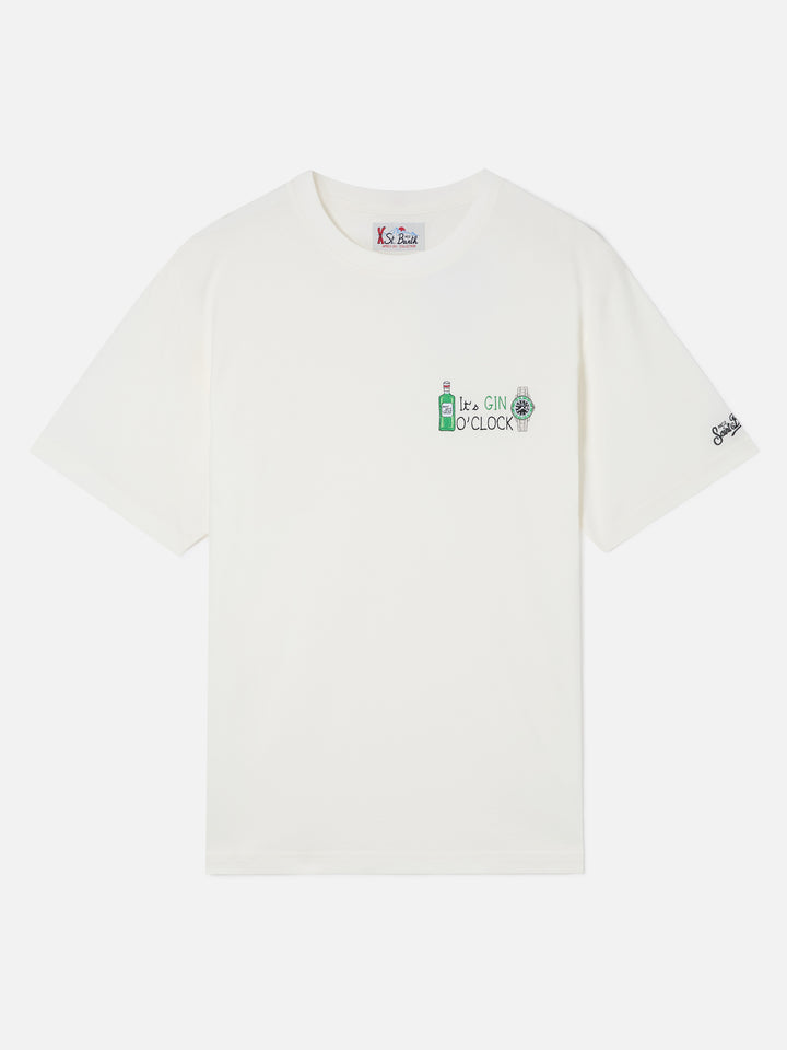 Off white T-Shirt aus Arnott Baumwolle mit It's Gin O'Clock-Stickerei 