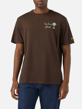 T-shirt Arnott marrone in cotone con ricamo Gin Tonic Please