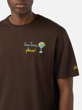 T-shirt Arnott marrone in cotone con ricamo Gin Tonic Please