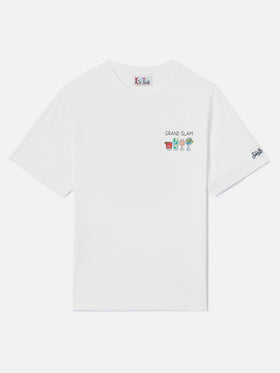 Off white T-Shirt aus Arnott Baumwolle mit Grand Slam-Stickerei 