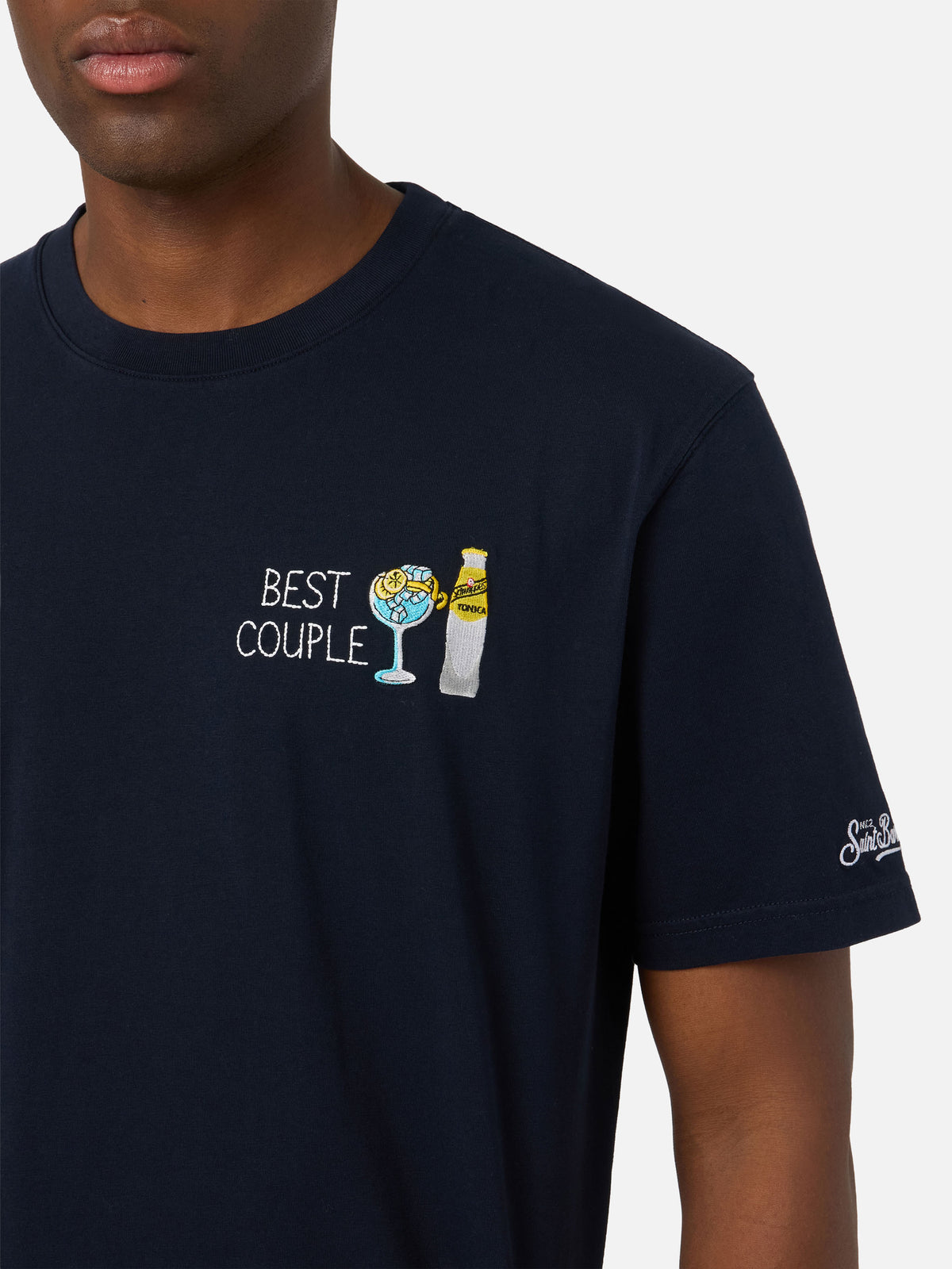 Camiseta de algodón blue Arnott en color navy con bordado I Only Need Gin | Special edition 
