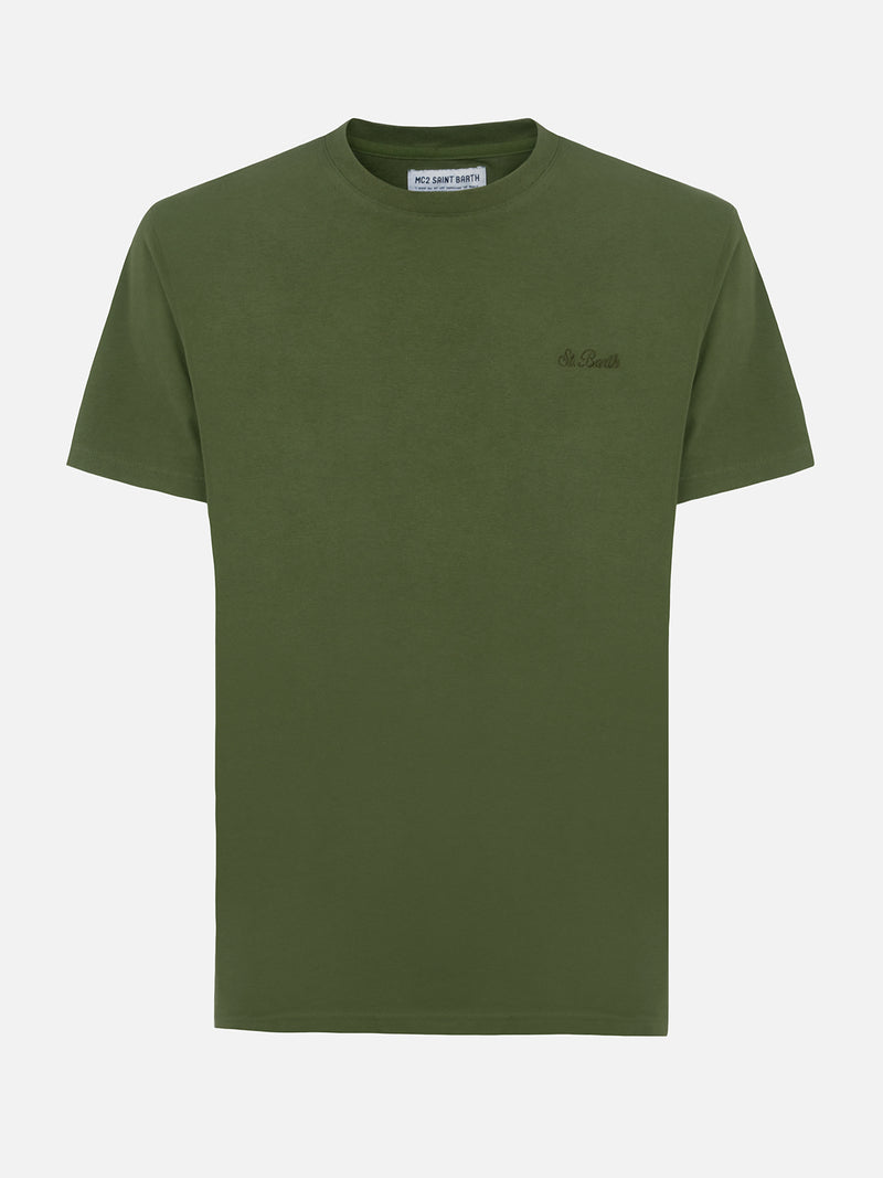 T-shirt da uomo verde militare Arnott con ricamo St. Barth