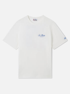 T-shirt à col rond Arnott en blanc avec imprimé St. Moritz Chalet 